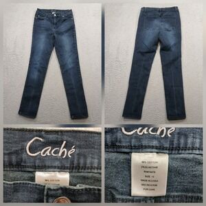 Caché Dark Wash Straight Leg Jeans Women's Size 10 Blue Stretch Denim EUC